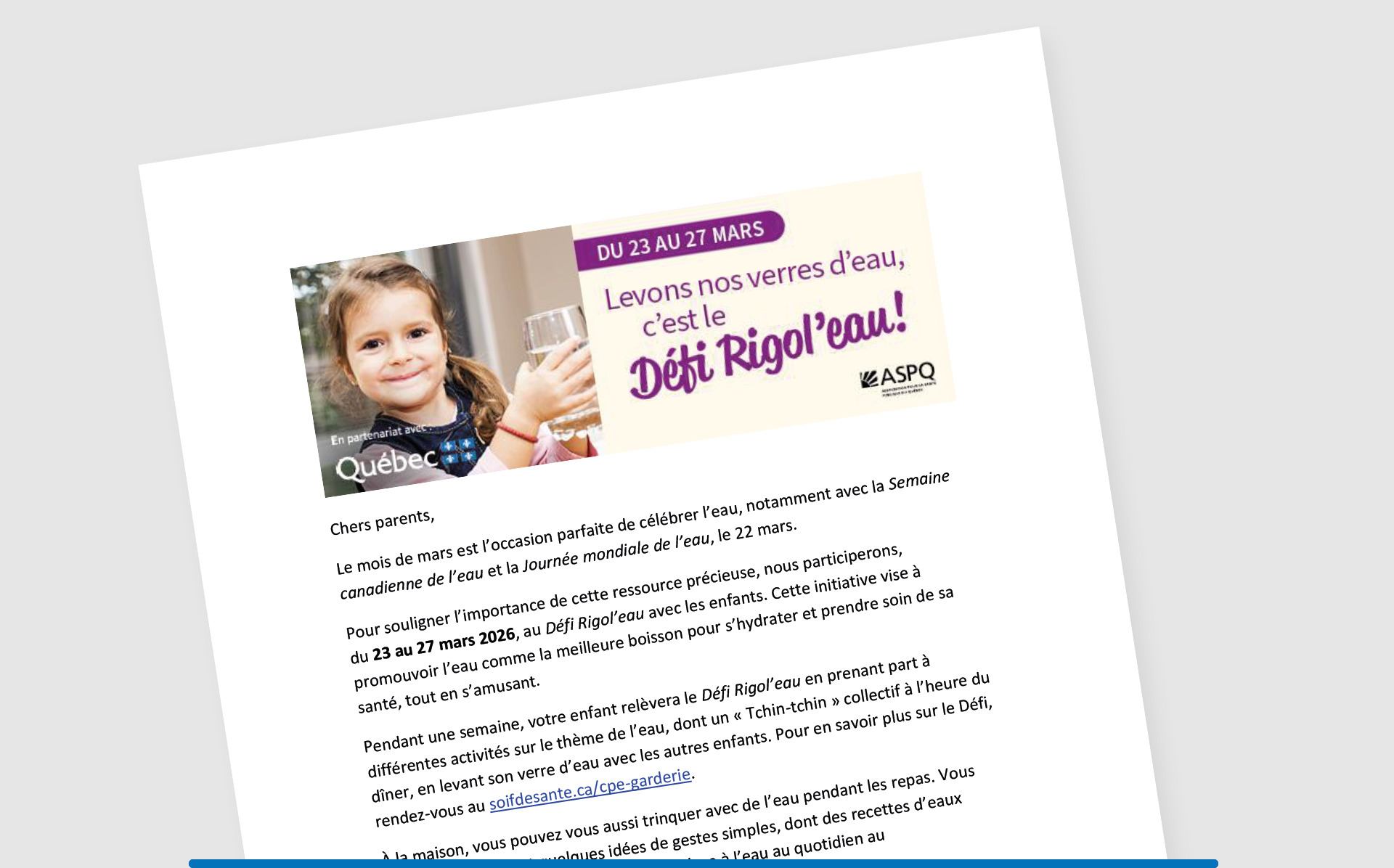 Lettre pour les parents